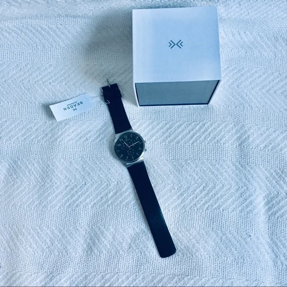 Skagen SKW6100 men’s black leather band watch. - Picture 4 of 7